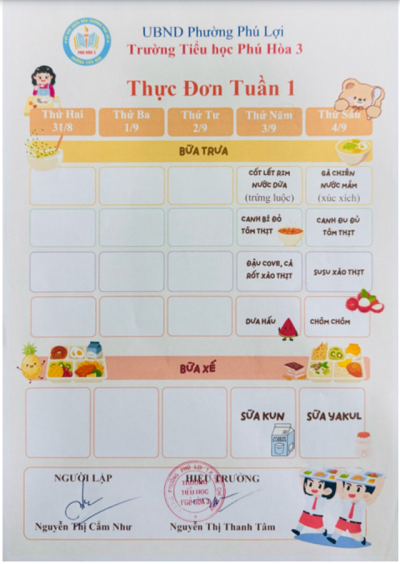 THỰC ĐƠN TUẦN 6 (05/10/2026 – 09/10/2026)
