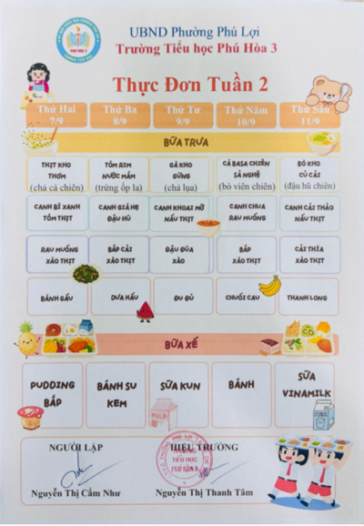 THỰC ĐƠN TUẦN 2 (07/9/2026 – 11/9/2026)