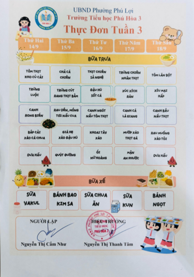 THỰC ĐƠN TUẦN 3 (14/9/2026 – 18/9/2026)