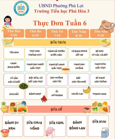 THỰC ĐƠN TUẦN 6 (05/10/2026 – 09/10/2026)