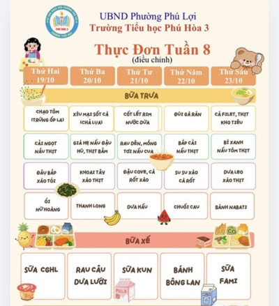 THỰC ĐƠN TUẦN 8 (19/10/2026 – 23/10/2026)