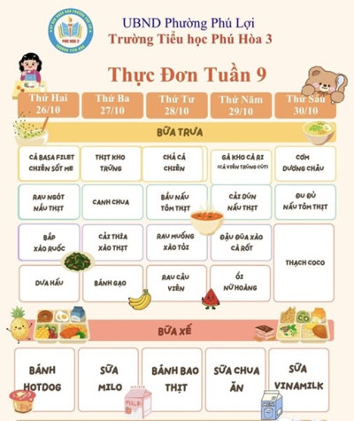 THỰC ĐƠN TUẦN 9 (26/10/2026 – 30/10/2026)
