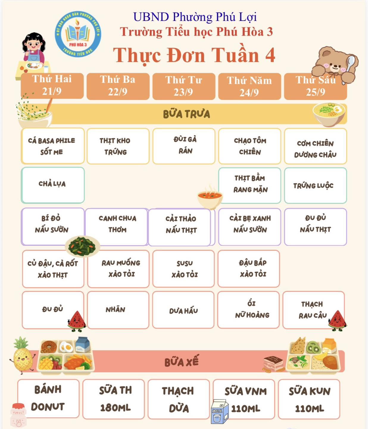 THỰC ĐƠN TUẦN 4 (21/9/2026 – 25/9/2026)