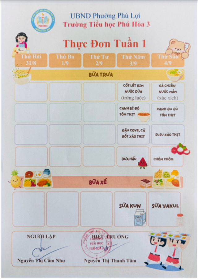 THỰC ĐƠN TUẦN 1 (31/8/2026 – 04/9/2026)
