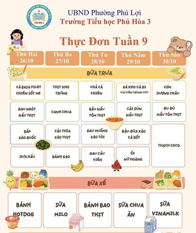 THỰC ĐƠN TUẦN 9 (26/10/2026 – 30/10/2026)